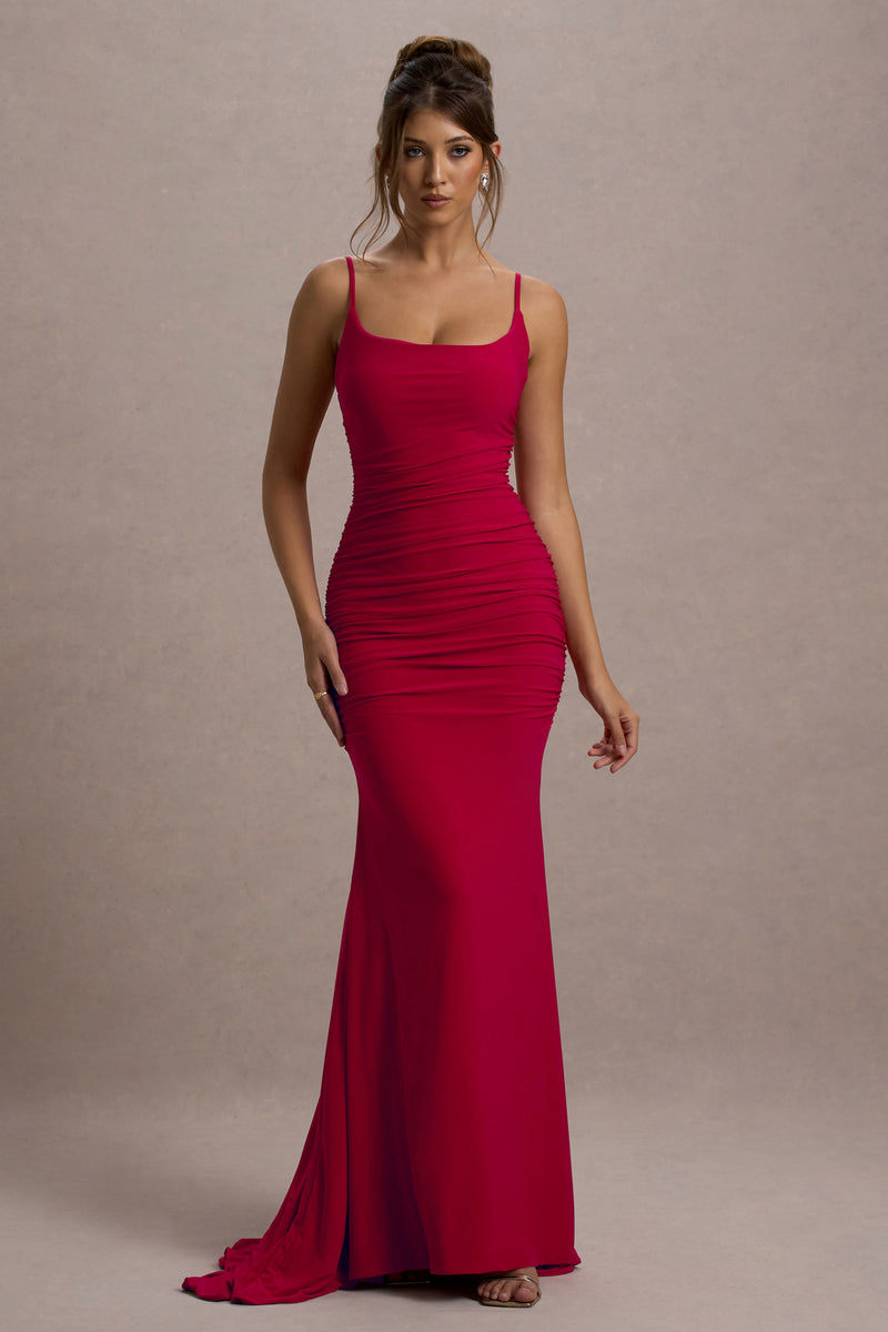 Adele Red Ruched Fishtail Cami Maxi Dress – Club L London AUS