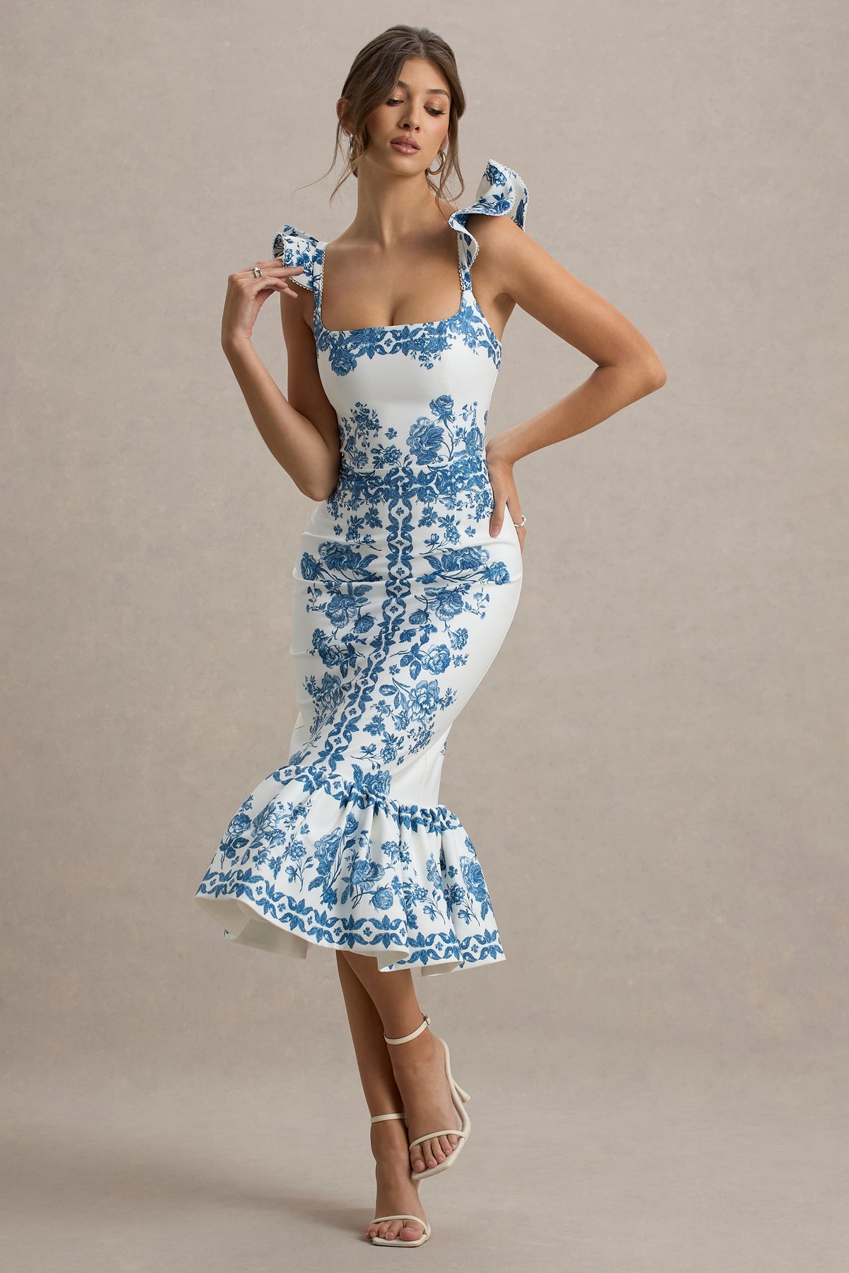 Collective Dress - Blue Porcelain Print Ruffle Midi Dress image 6