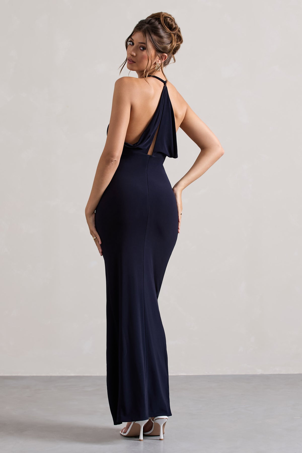 Navy Halter-Neck Wrap Maxi Dress - View 3 | Shop Formal Dress