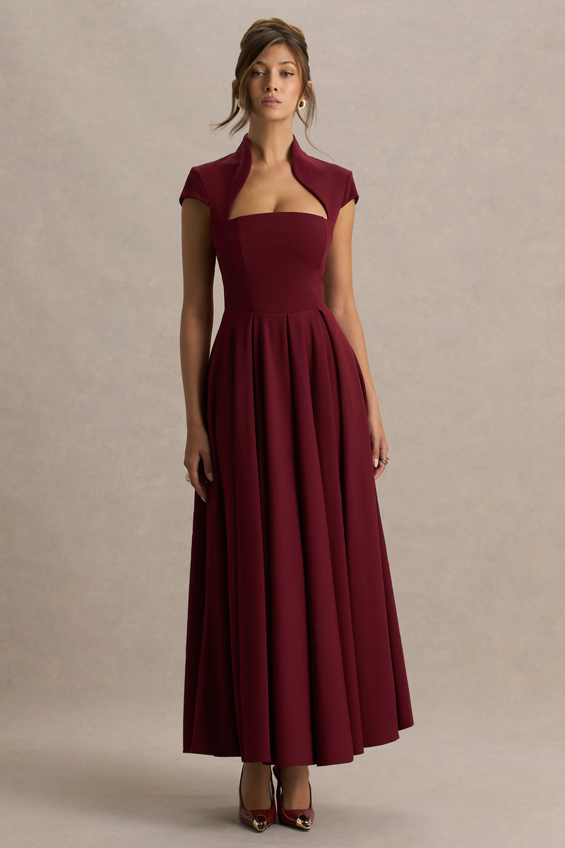 Scarlett | Burgundy Asymmetric-Neck Maxi Dress