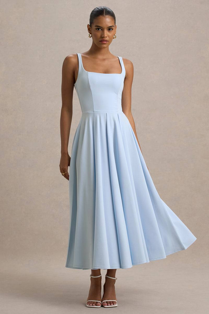 Parina Powder Blue Strappy Volume-Hem Midi Dress – Club L London AUS