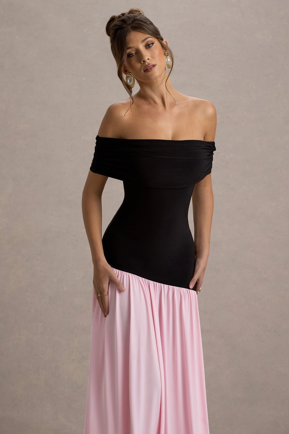 Collective Dress - Black & Pink Bardot Puff-Skirt Maxi Dress image 4