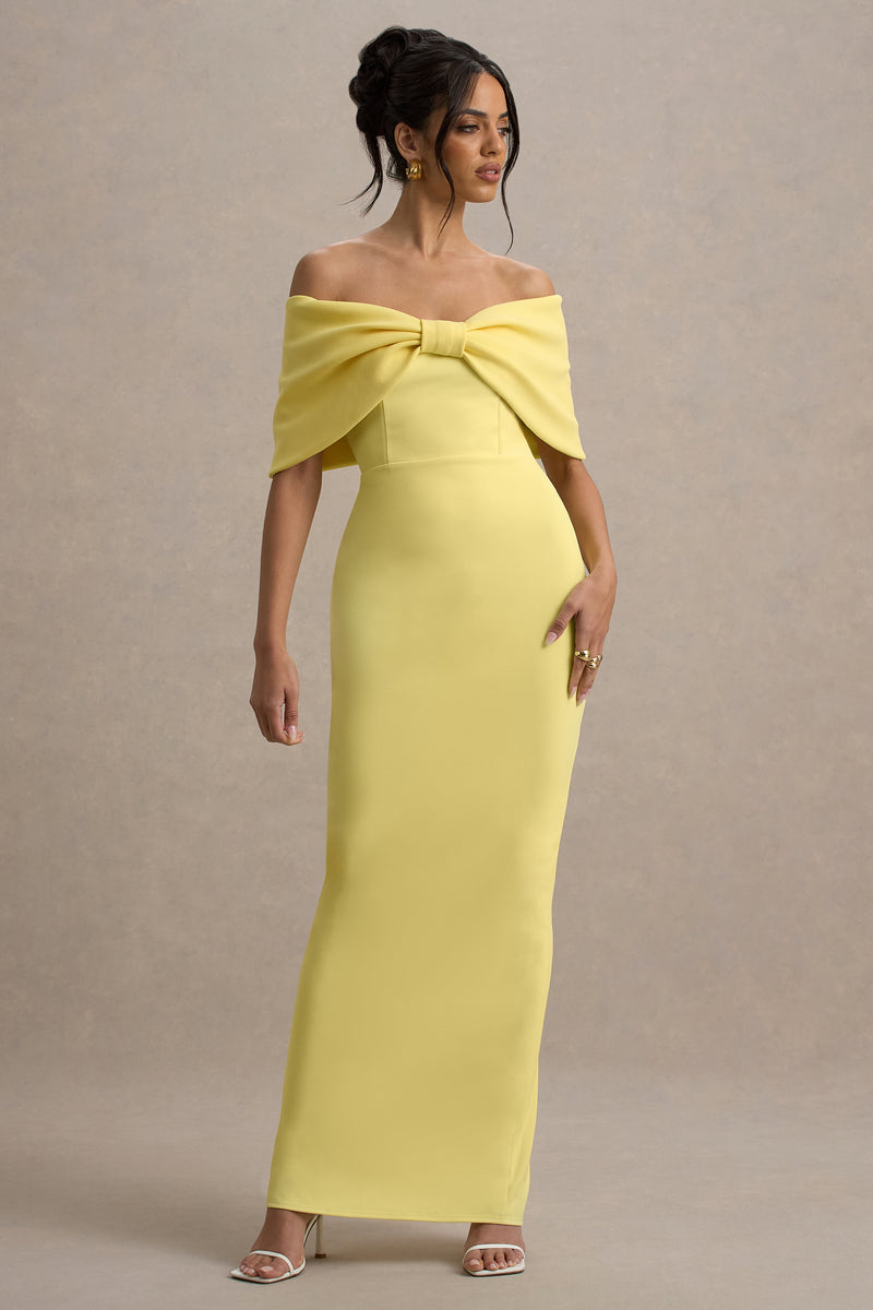 Straplesses Chiffon Maxi Dresses with Bow Lemon