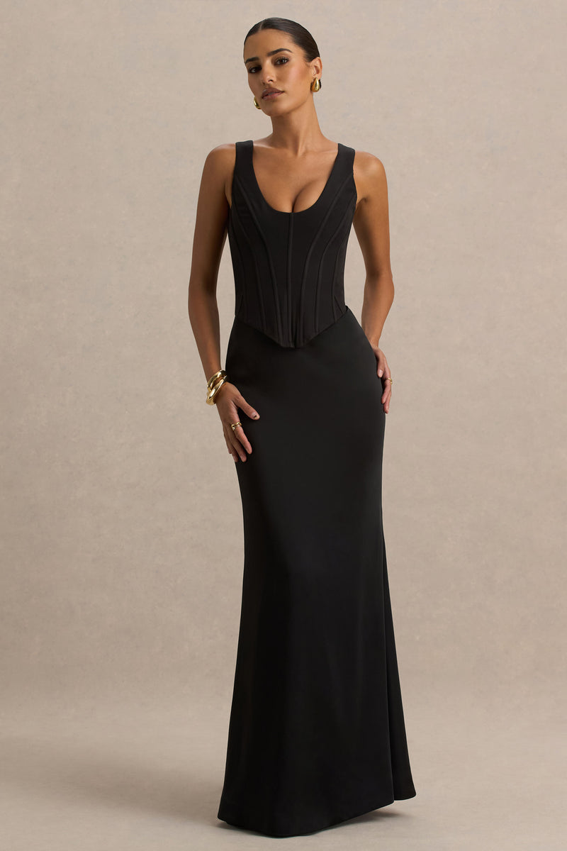 Black Satin Corset Maxi Dress Club L London AUS — free download