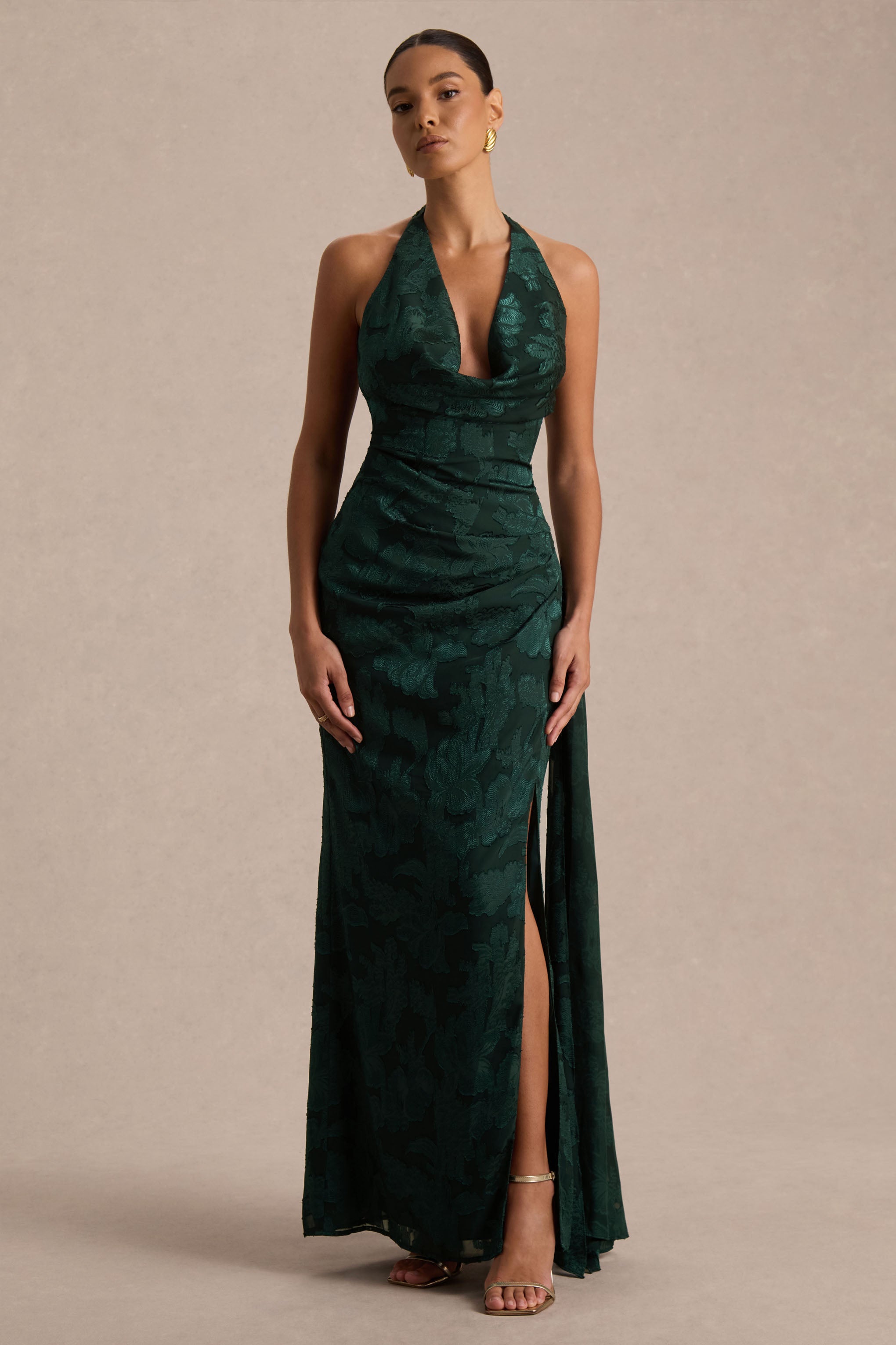 dark green dress australia Talula | Extreme Cowl-Neck Maxi With Sash And Front-H – Club L London plunging neckline bridesmaid dress a-line