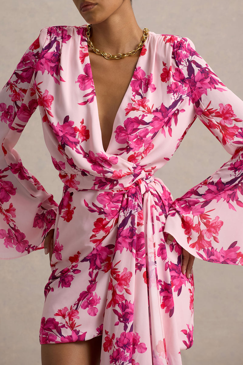 Short Wrap Dress Lila Gold Foil Light Pink