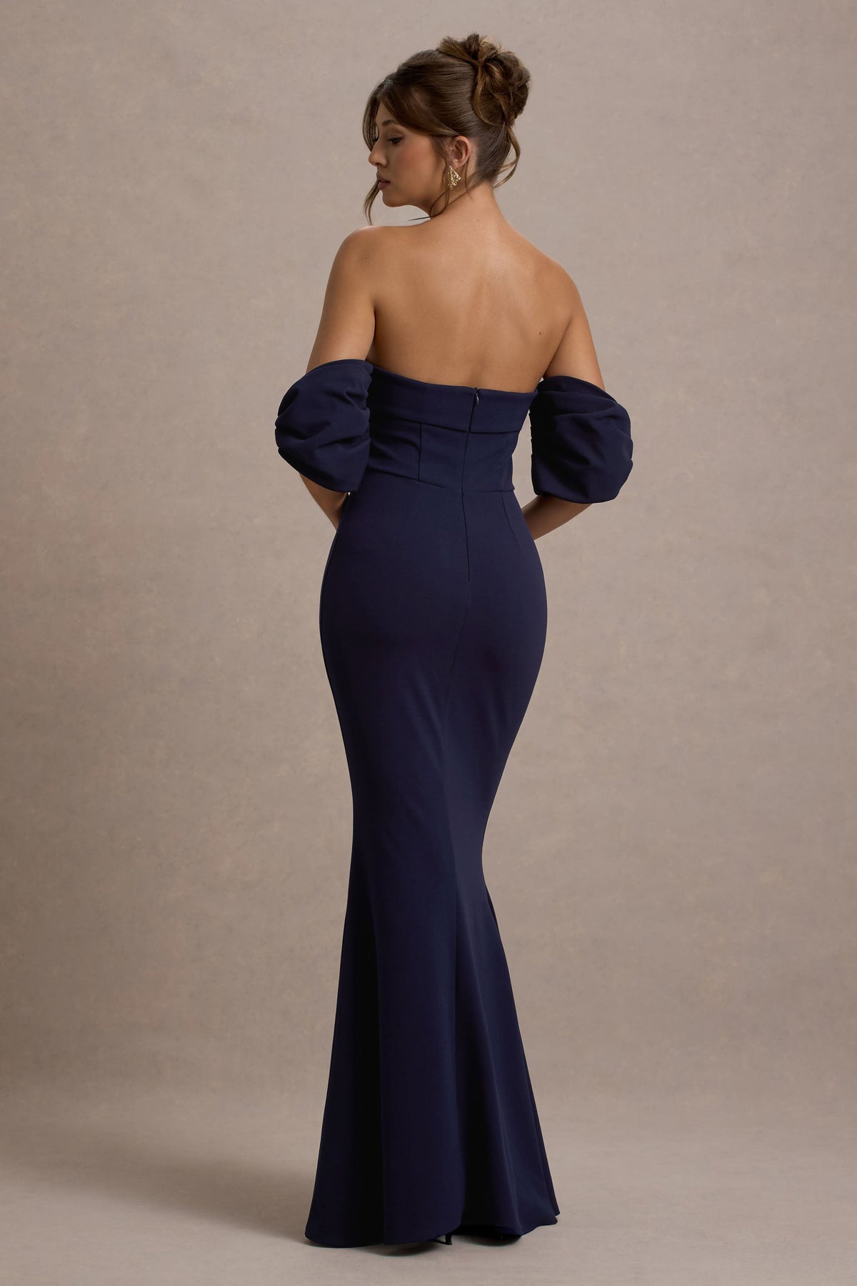 Navy Bardot Maxi Dress With Bow Sleeves - View 3 | Shop Formal Dress