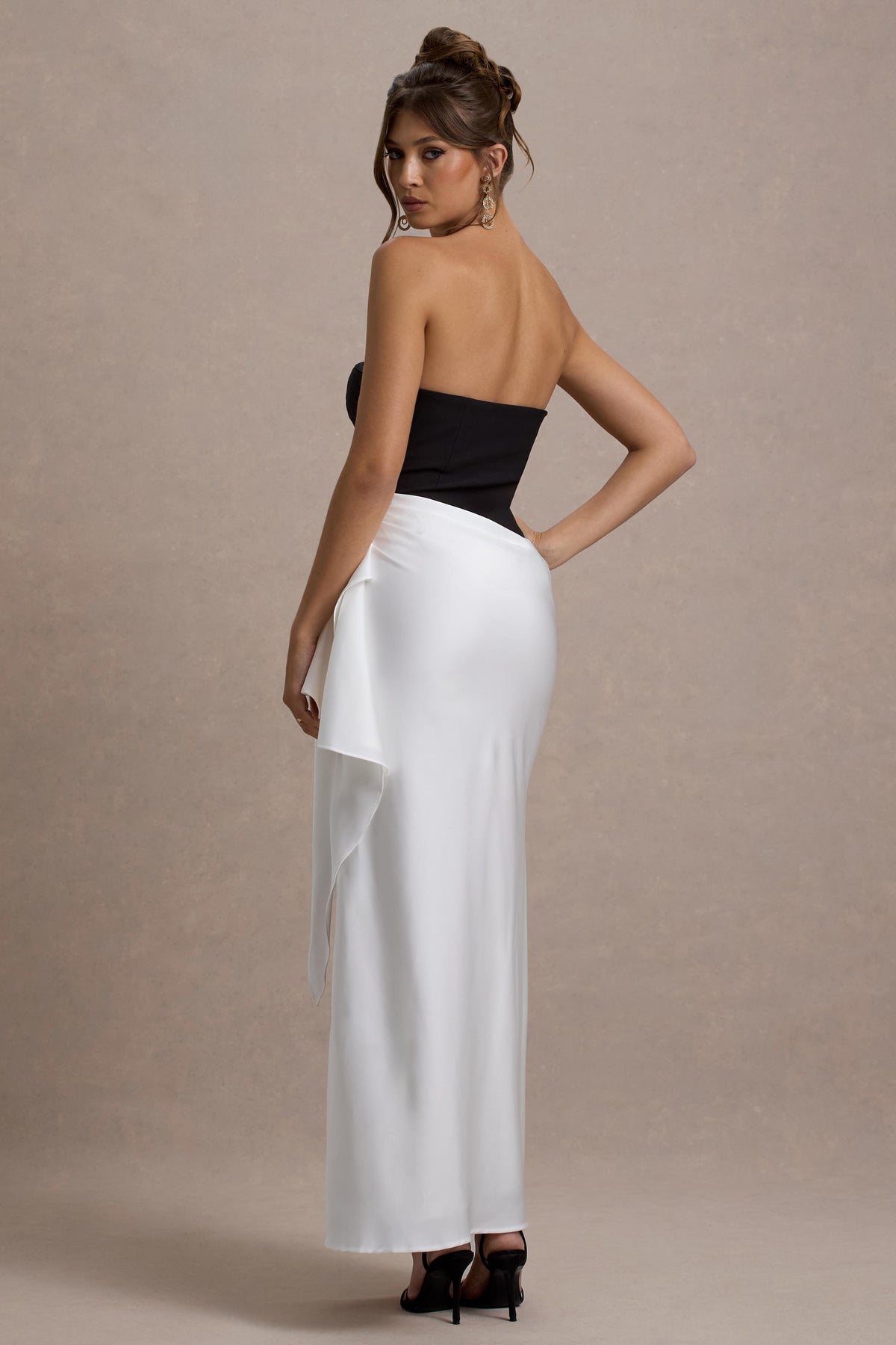 Collective Dress - Black And White Strapless Maxi Dress With Draped Skirt image 3