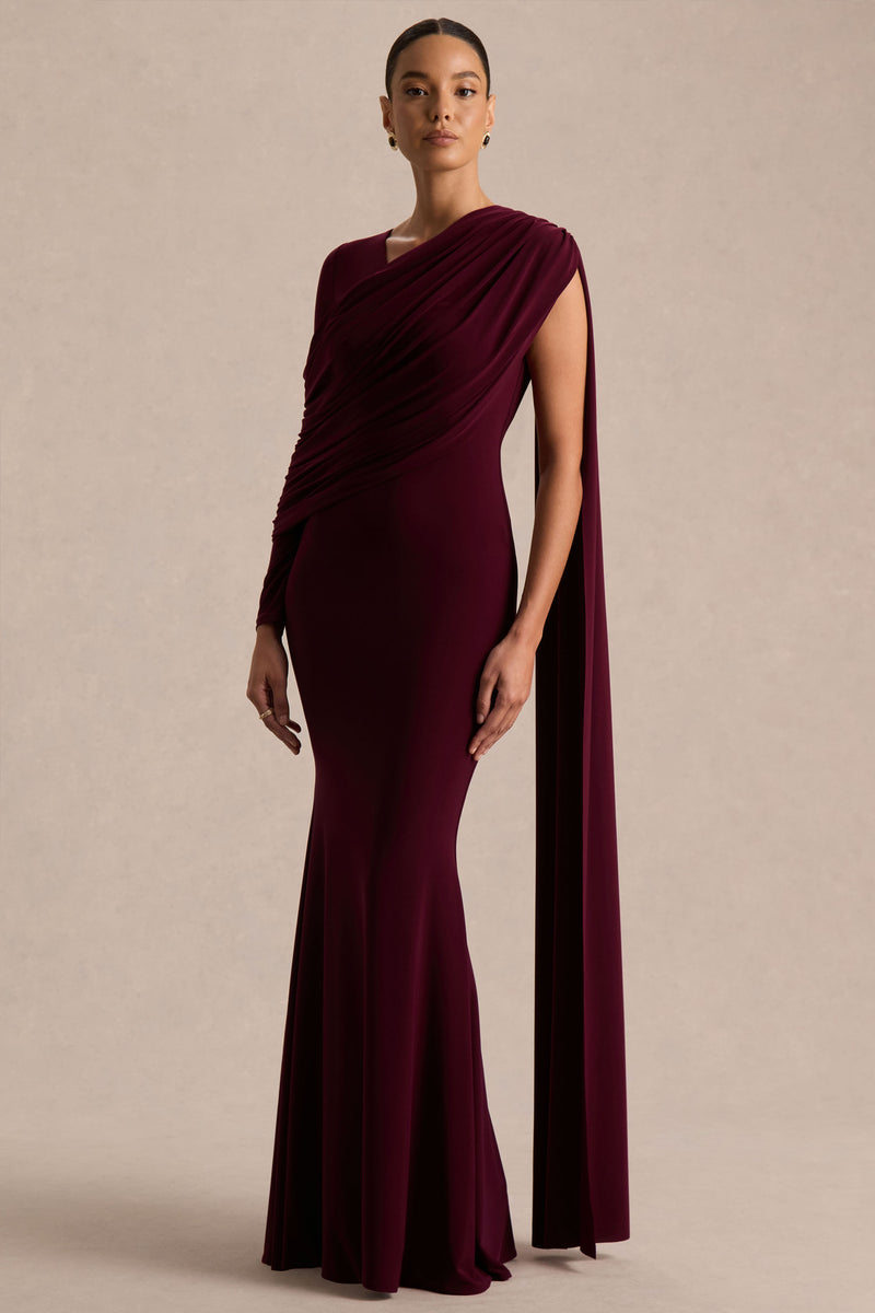 Rubelle | Powder Blue Asymmetric-Neck Maxi Dress With Draped-Detailing