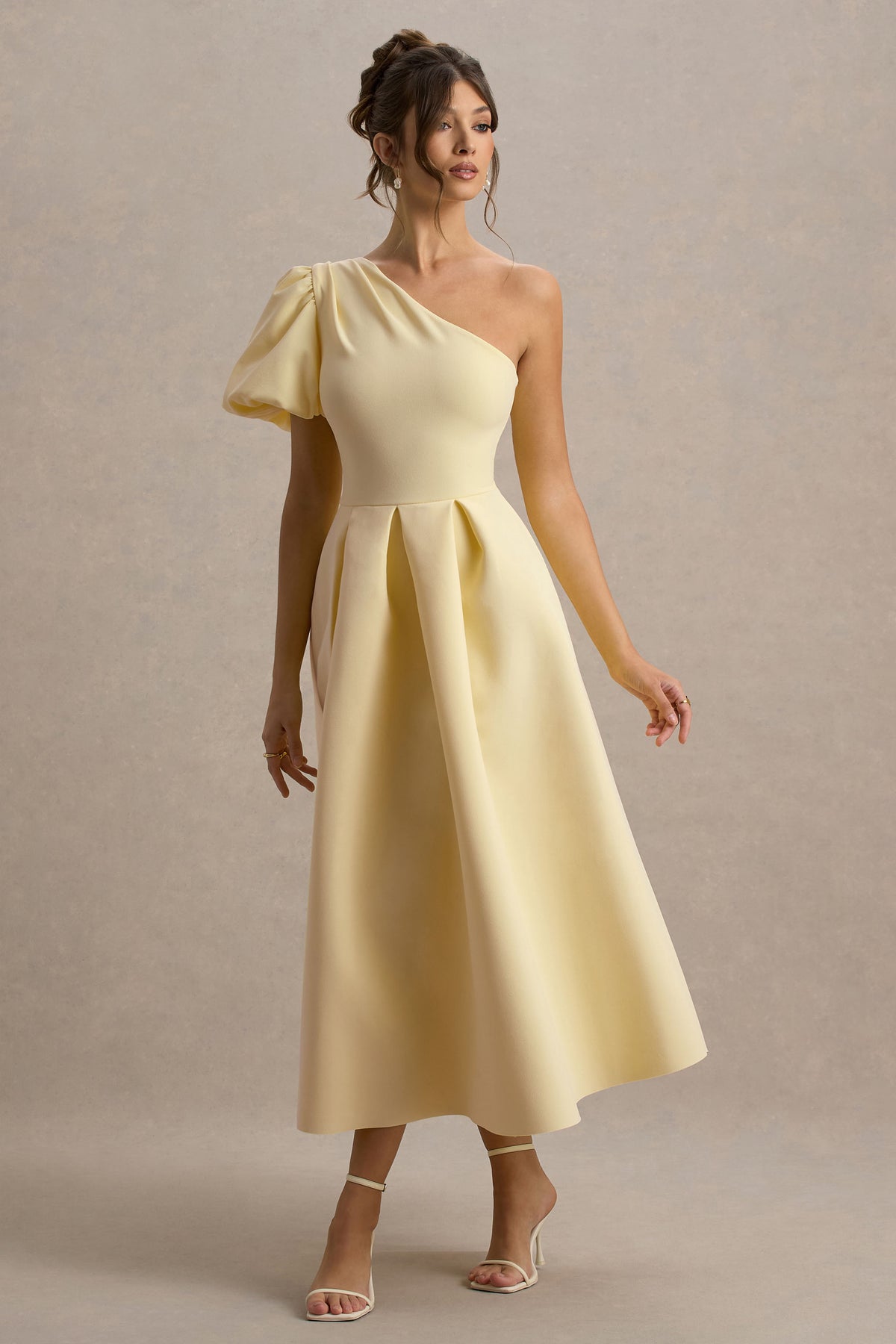 Collective Dress - Pale Lemon Asymmetric Puff-Sleeve Midi Dress image 6