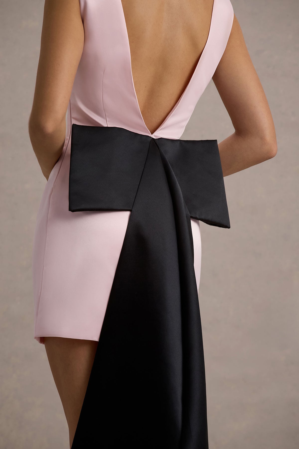 Pink & Black Satin Mini Dress With Drape Detail - View 5 | Shop Formal Dress