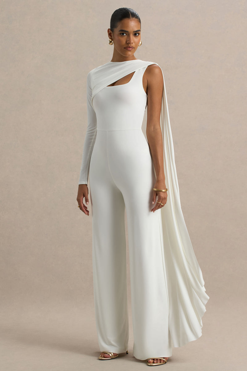 Graces White High-Neck Jumpsuit With Cape Sleeve – Club L London AUS