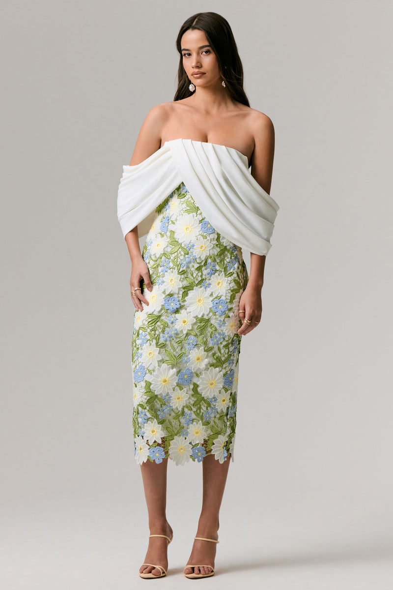 Emma | Lemon Bardot Flared-Sleeve Midi Dress main image 1