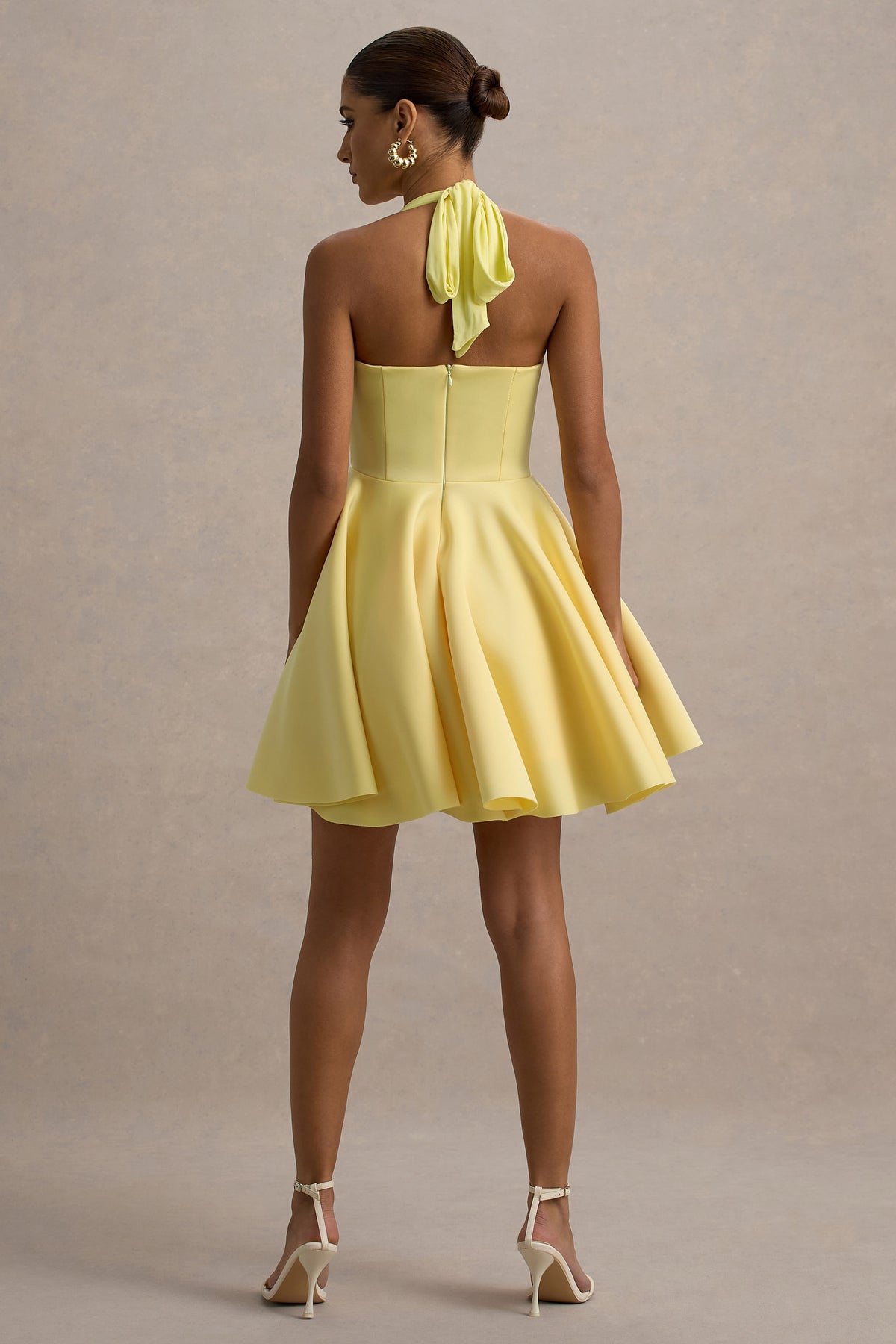 Lemon Halter-Neck Skater Mini Dress - View 3 | Shop Formal Dress