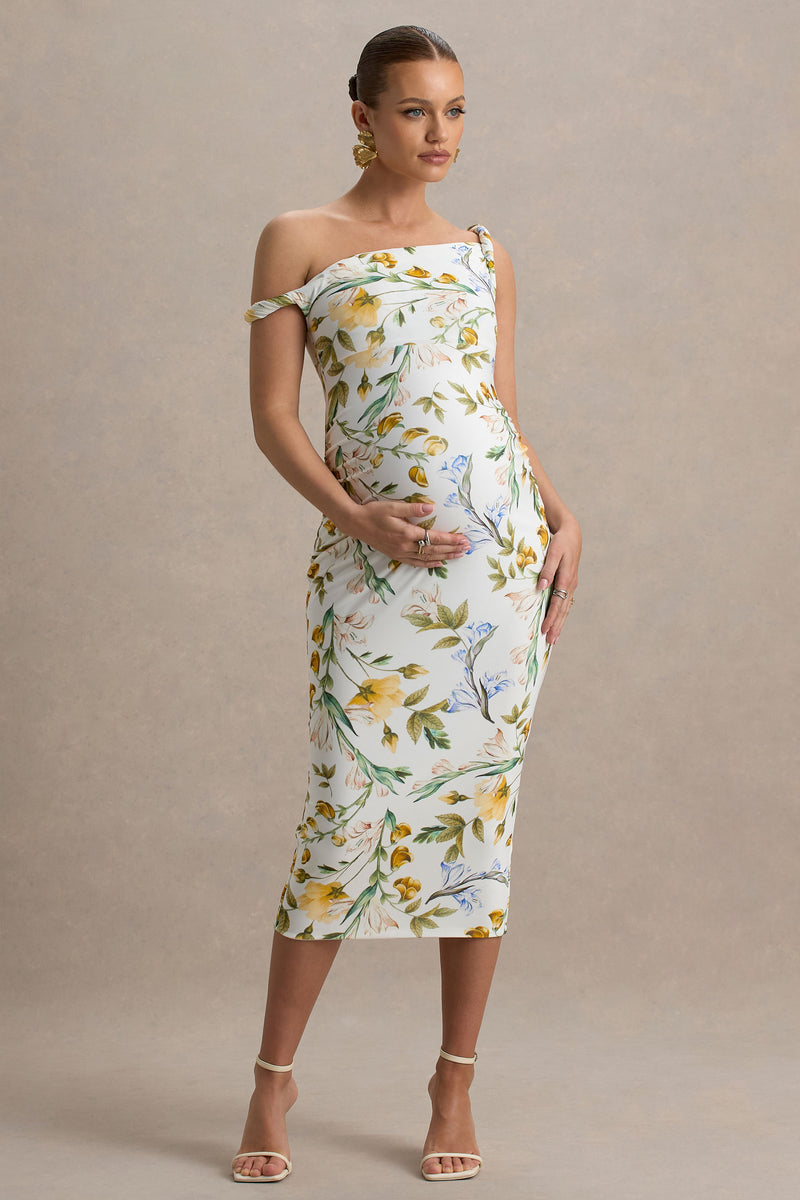 Salome | Burgundy Twisted Asymmetric Maternity Midi Dress