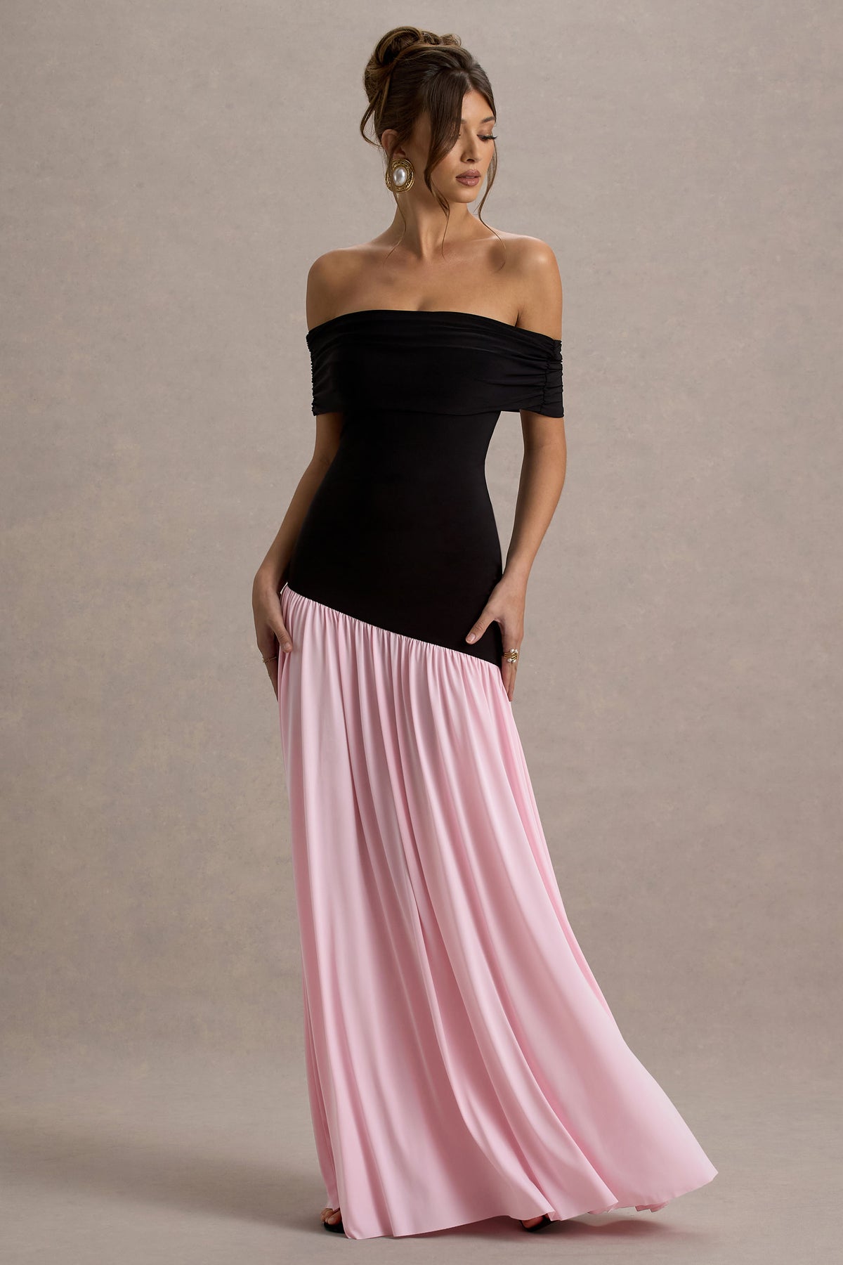 Collective Dress - Black & Pink Bardot Puff-Skirt Maxi Dress image 2