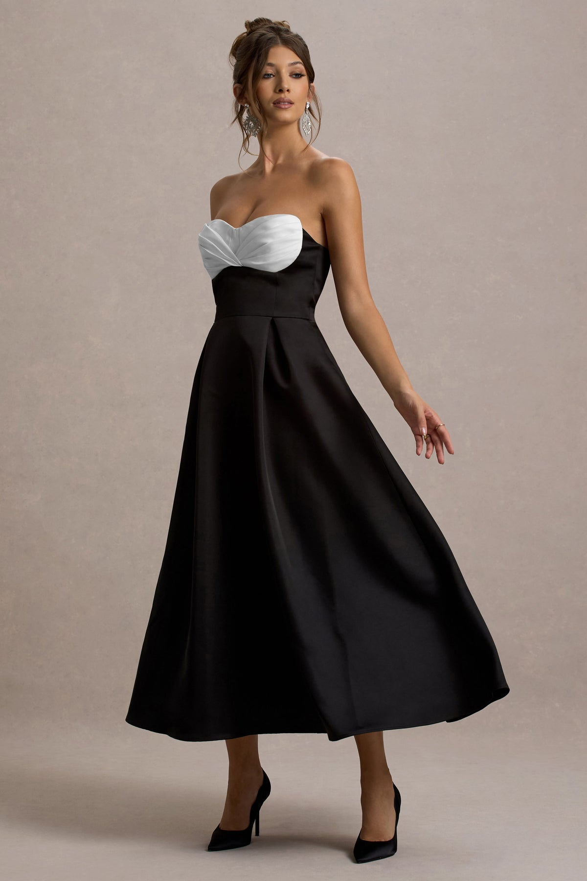Black Satin Sweetheart Midi Dress - View 5 | Shop Formal Dress