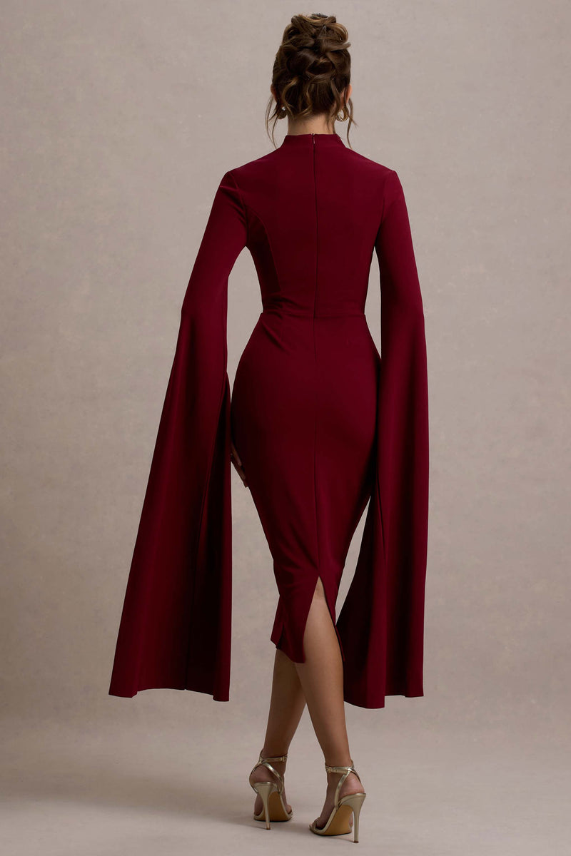 Linden Berry Bodycon CapeSleeve Midi Dress Club L London AUS
