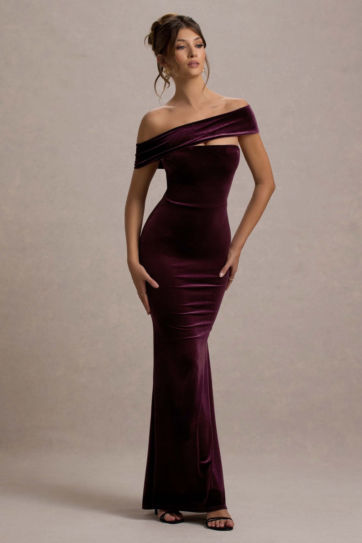 Port Velvet Asymmetric Bardot Maxi Dress - View 6 | Shop Formal Dress