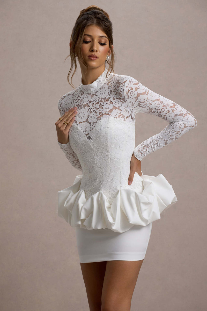 Atreena Lace Mini Dress in Summer White