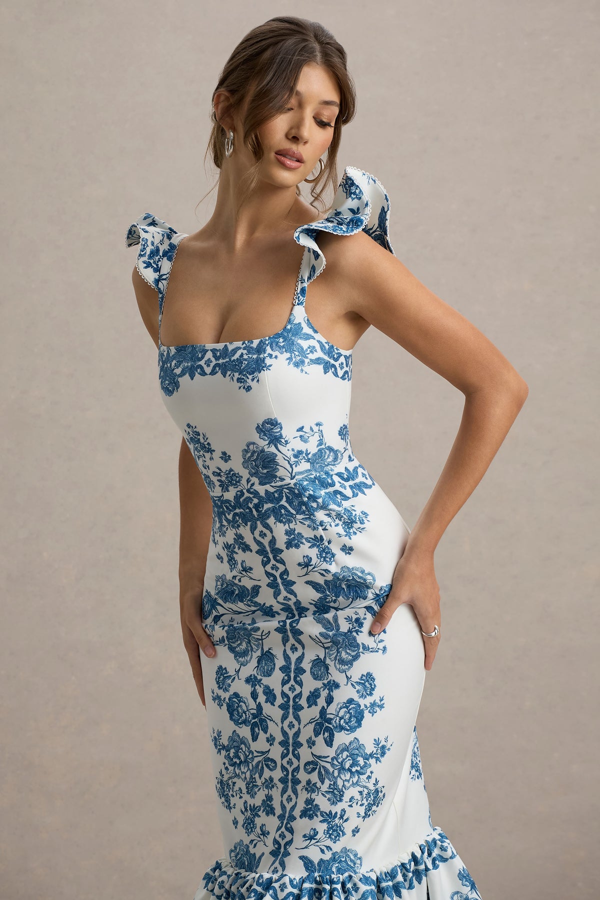 Collective Dress - Blue Porcelain Print Ruffle Midi Dress image 5