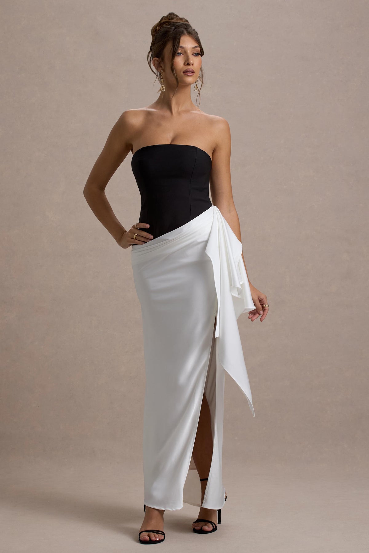 Collective Dress - Black And White Strapless Maxi Dress With Draped Skirt image 6