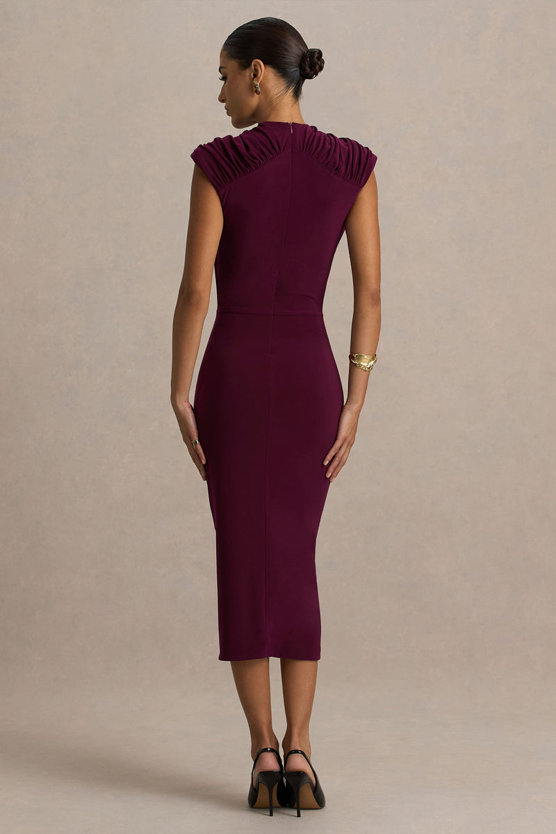 Hermia Burgundy High-Neck Midi Dress – Club L London