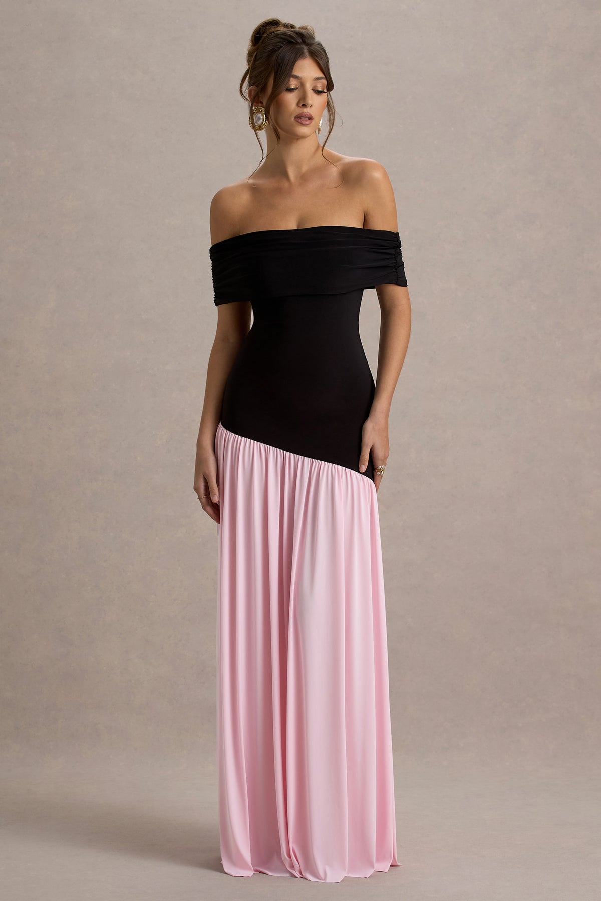 Collective Dress - Black & Pink Bardot Puff-Skirt Maxi Dress image 6