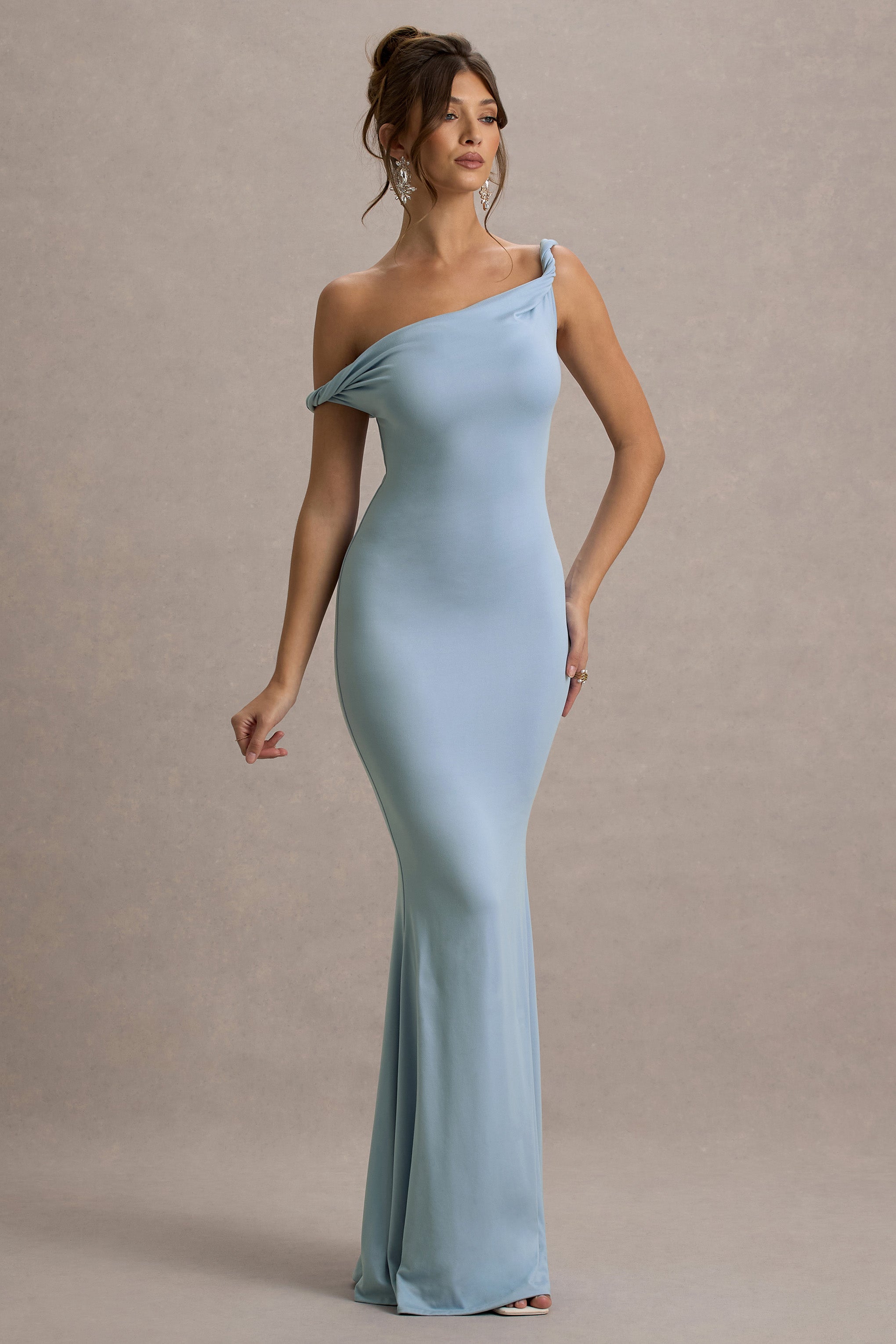 Lita | Powder Blue Twisted Asymmetric Maxi Dress – Club L London
