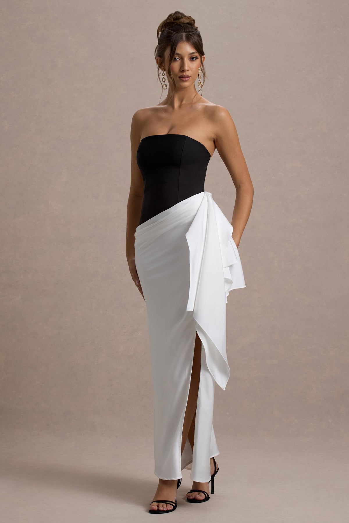 Collective Dress - Black And White Strapless Maxi Dress With Draped Skirt image 2
