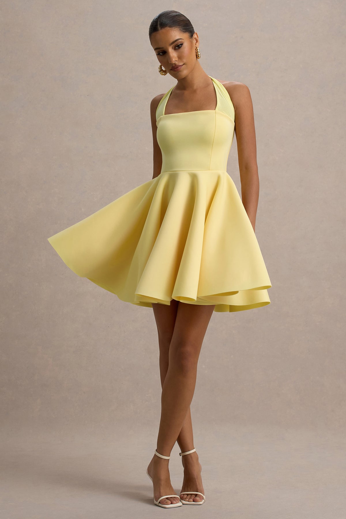 Lemon Halter-Neck Skater Mini Dress - View 6 | Shop Formal Dress
