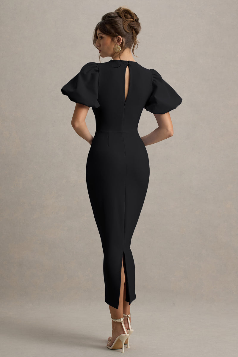 Danessa Midi Puff Sleeve Dress Black