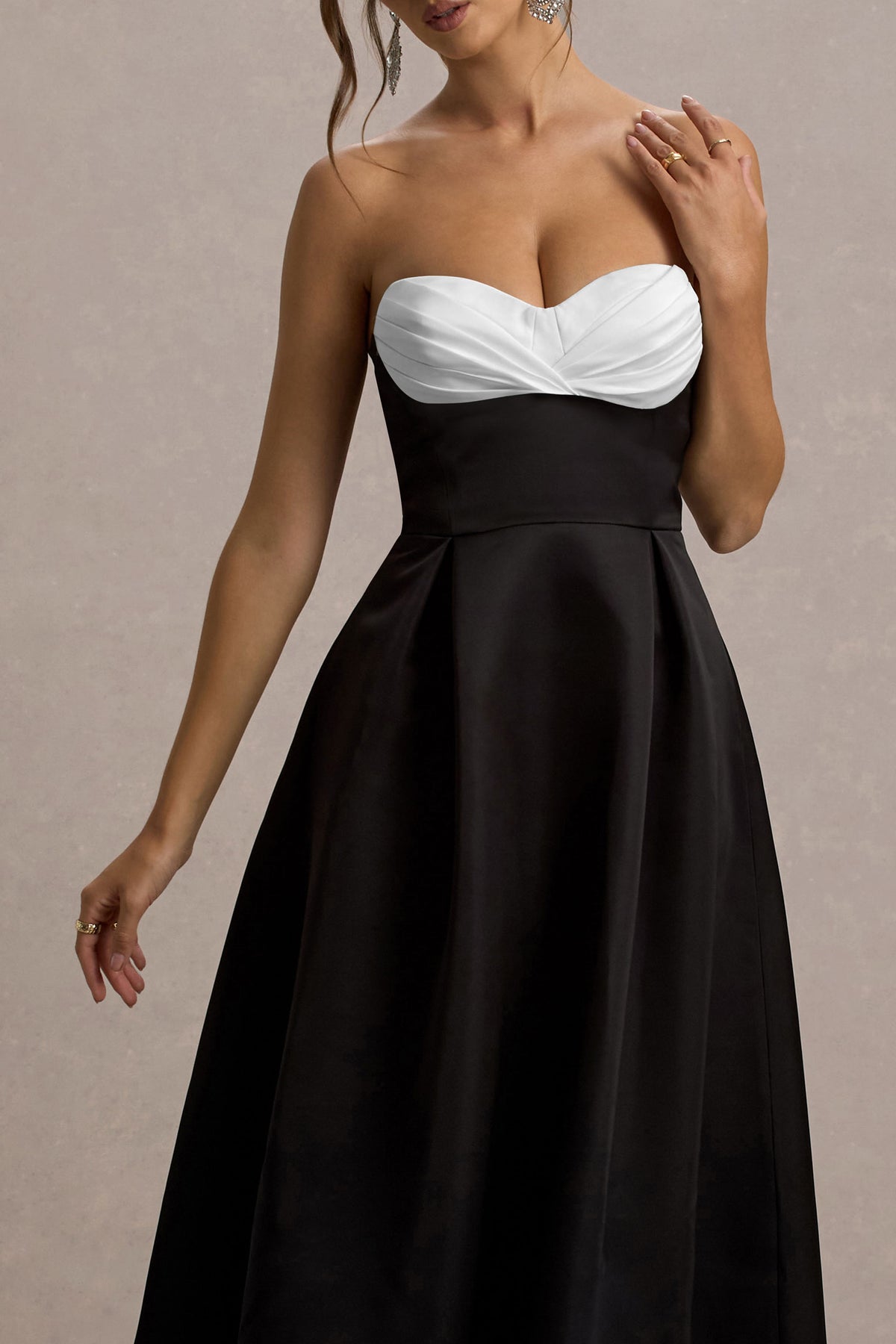 Black Satin Sweetheart Midi Dress - View 4 | Shop Formal Dress