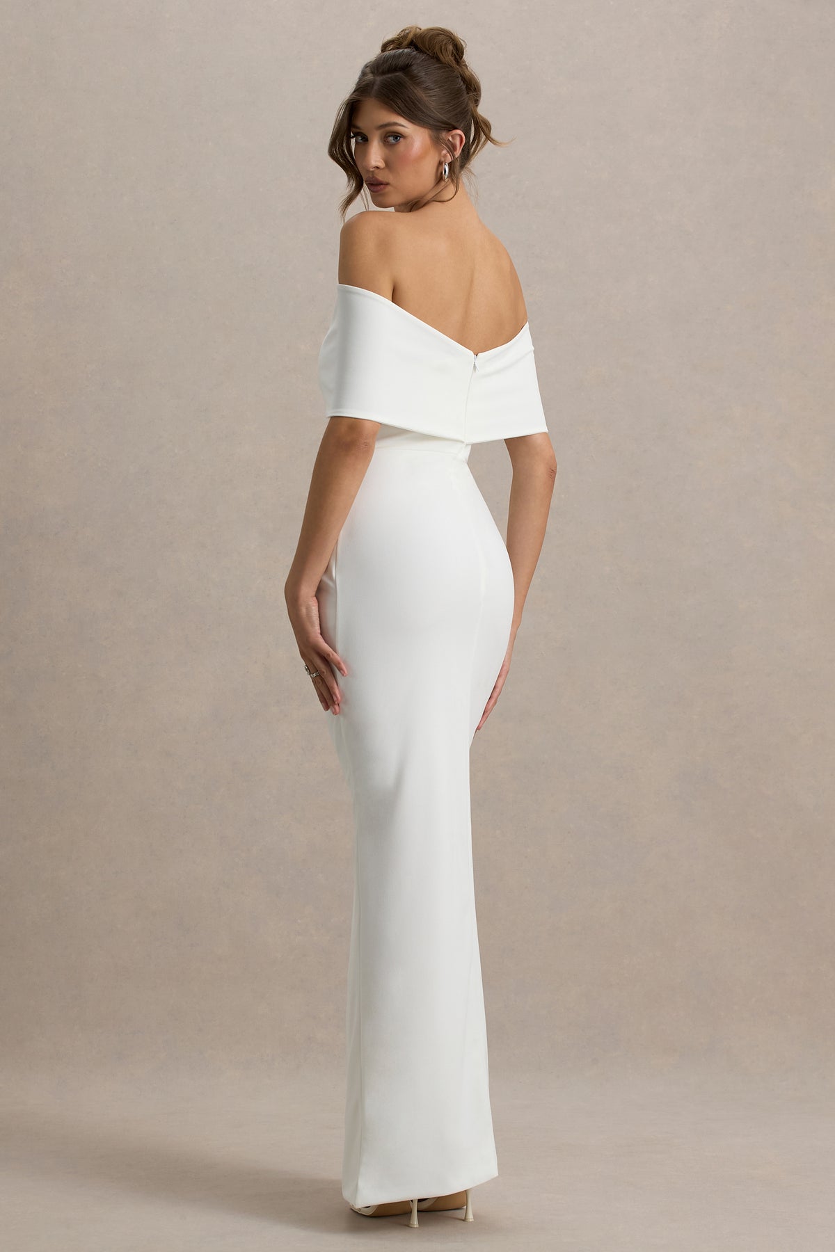 Collective Dress - White Bardot Bow Detail Maxi Dress With Thigh Split image 3