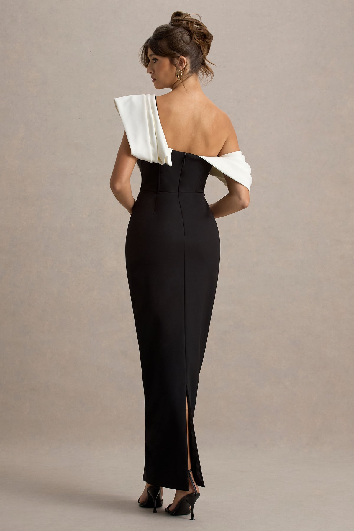 Collective Dress - Black & White Draped Shoulder Maxi Dress image 3