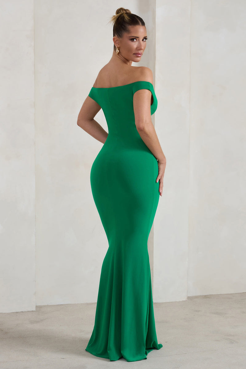Salma Jade Green Bardot Sweetheart Fishtail Maxi Dress Club L London