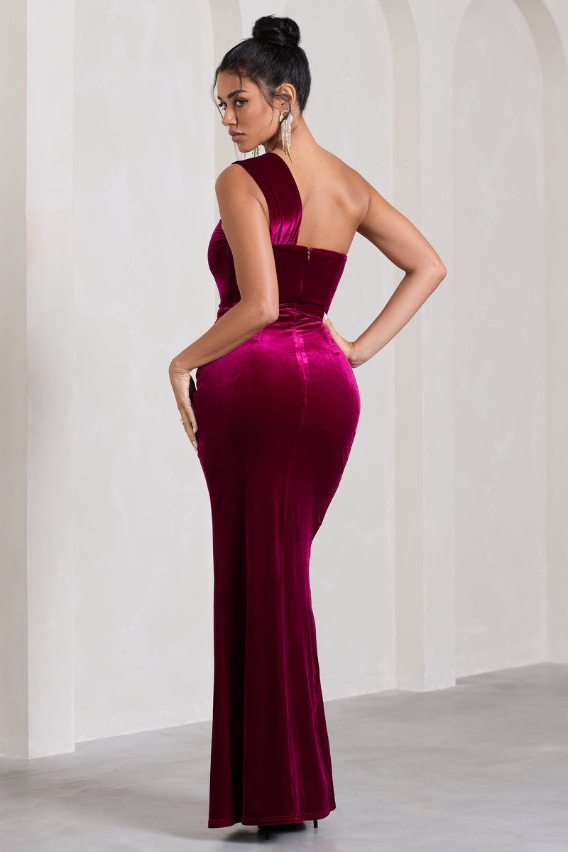 Jessica Berry Velvet One Shoulder Corset Style Wrap Maxi Dress – Club L ...
