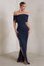 Eva | Navy Bardot Bow Detail Maxi Dress With Thigh Split - Club L London - AUS