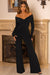 Hand On Heart | Black Twist Front Bardot Long Sleeve Jumpsuit - Club L London - AUS