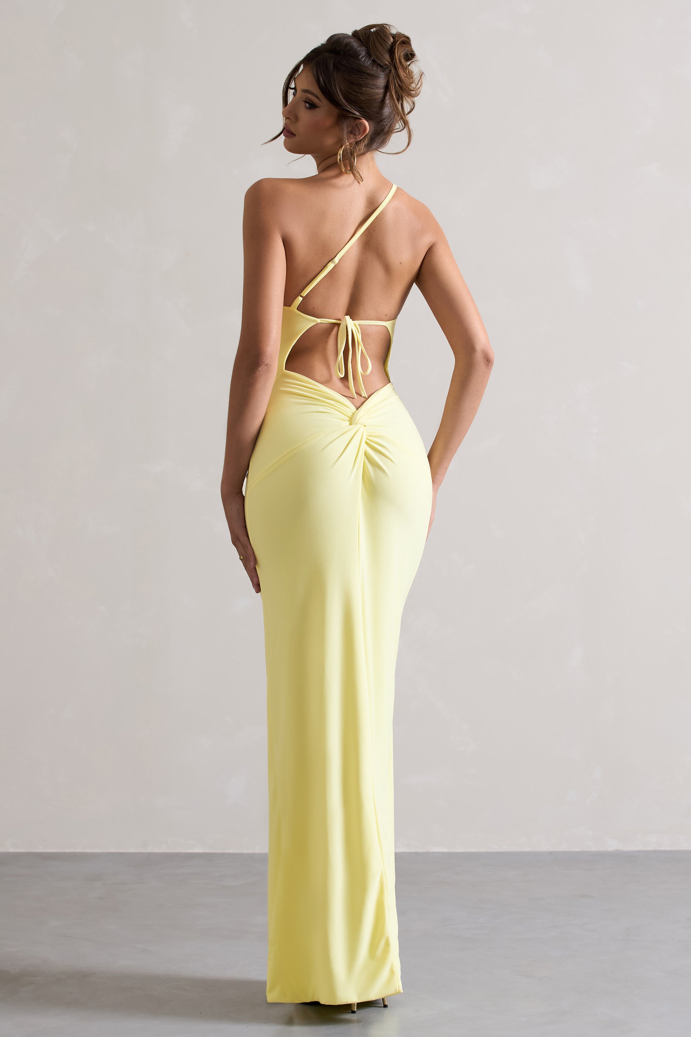 Dressing Up | Lemon Jersey One Shoulder Maxi Dress With Twist Open