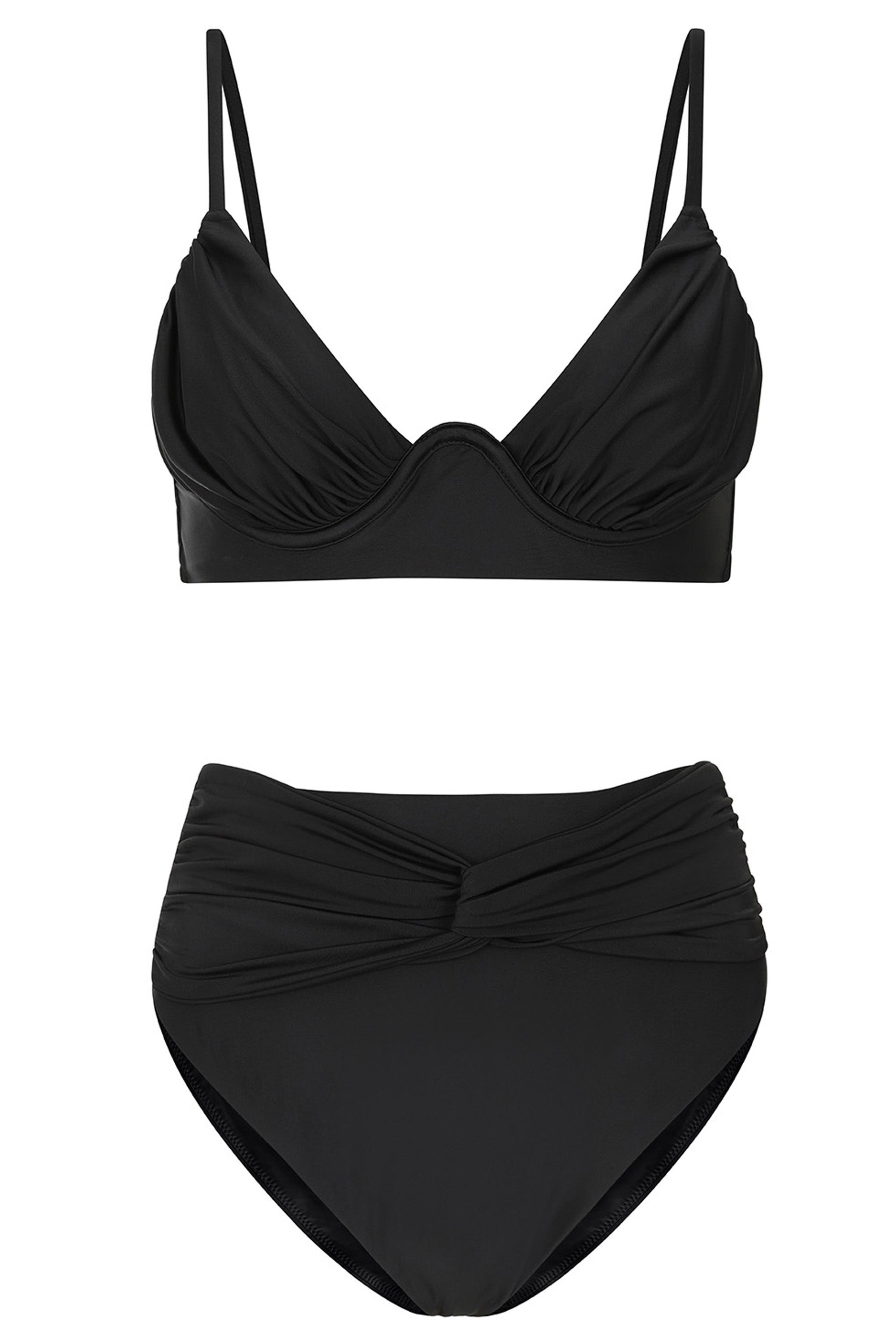 High Tide | Black High Waisted Twist Front Bikini Bottoms - Club L London - AUS