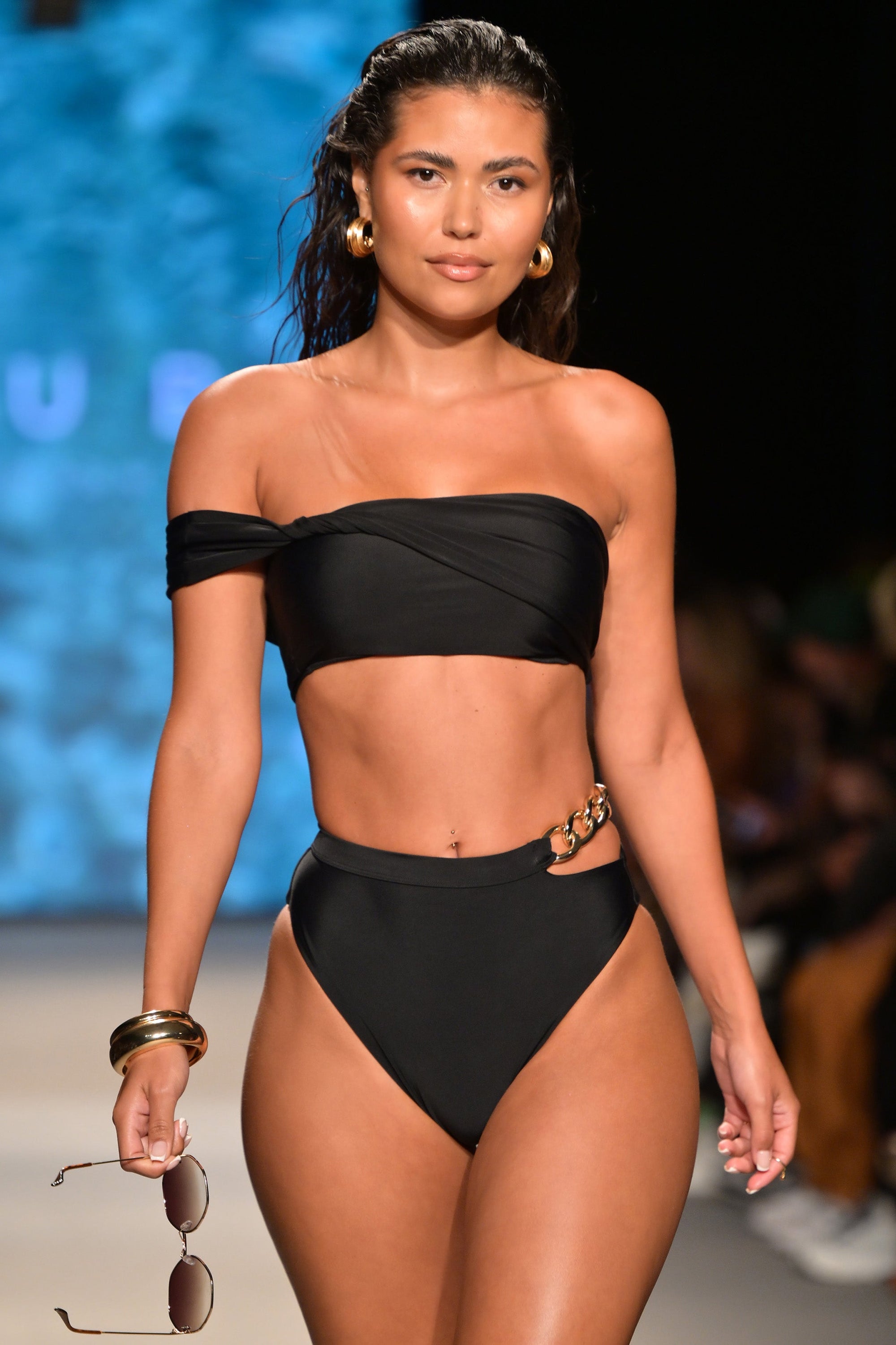 Dusk | Black Draped Bandeau Bikini Top - Club L London - AUS