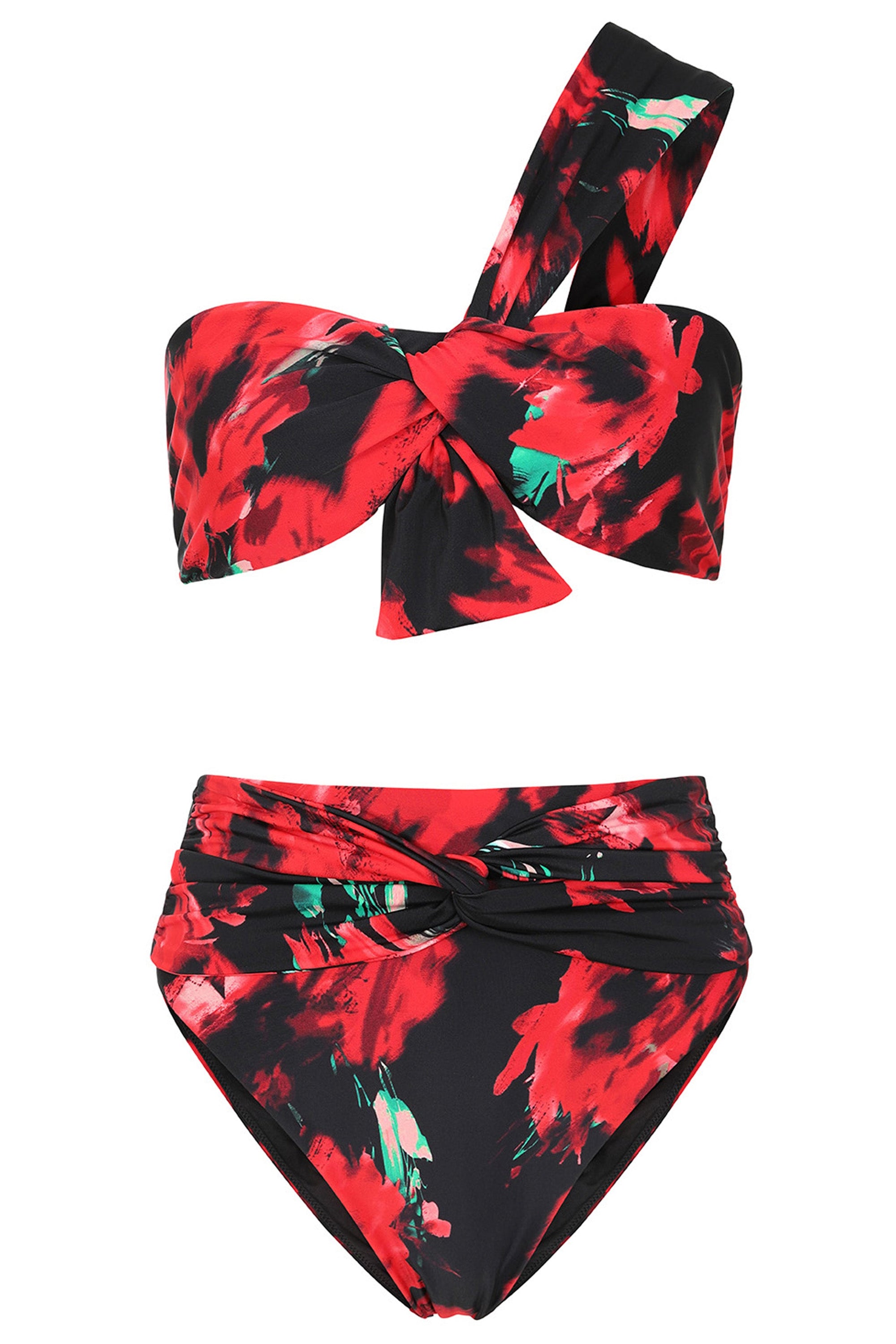 Bowline | Multi Print One Shoulder Knotted Bikini Top - Club L London - AUS