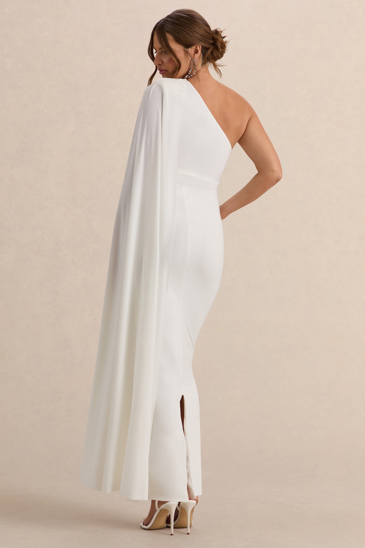 Amaryllis White Maternity One Shoulder Maxi Dress with Cape Sleeve  Club L  London - AUS