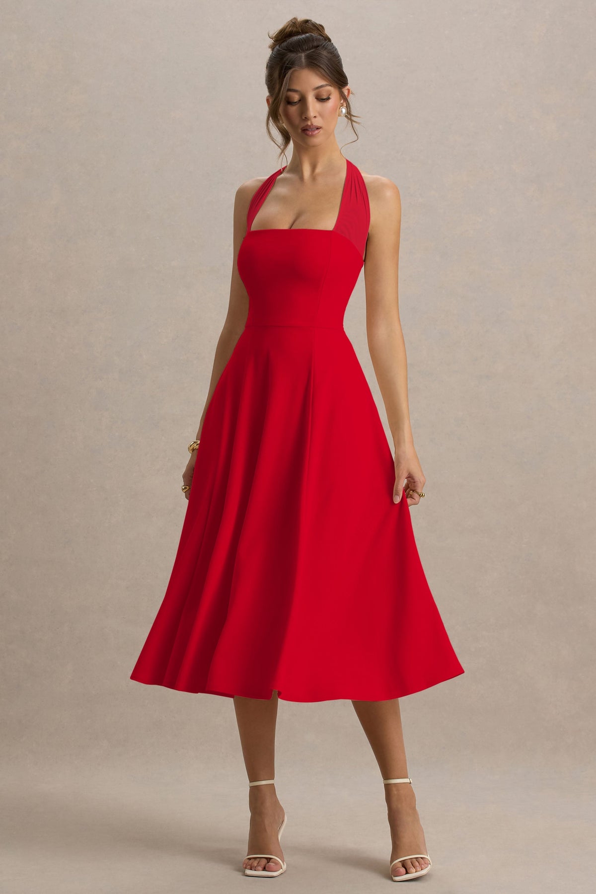 Auburn Red Halter Skater Midi Dress – Club L London