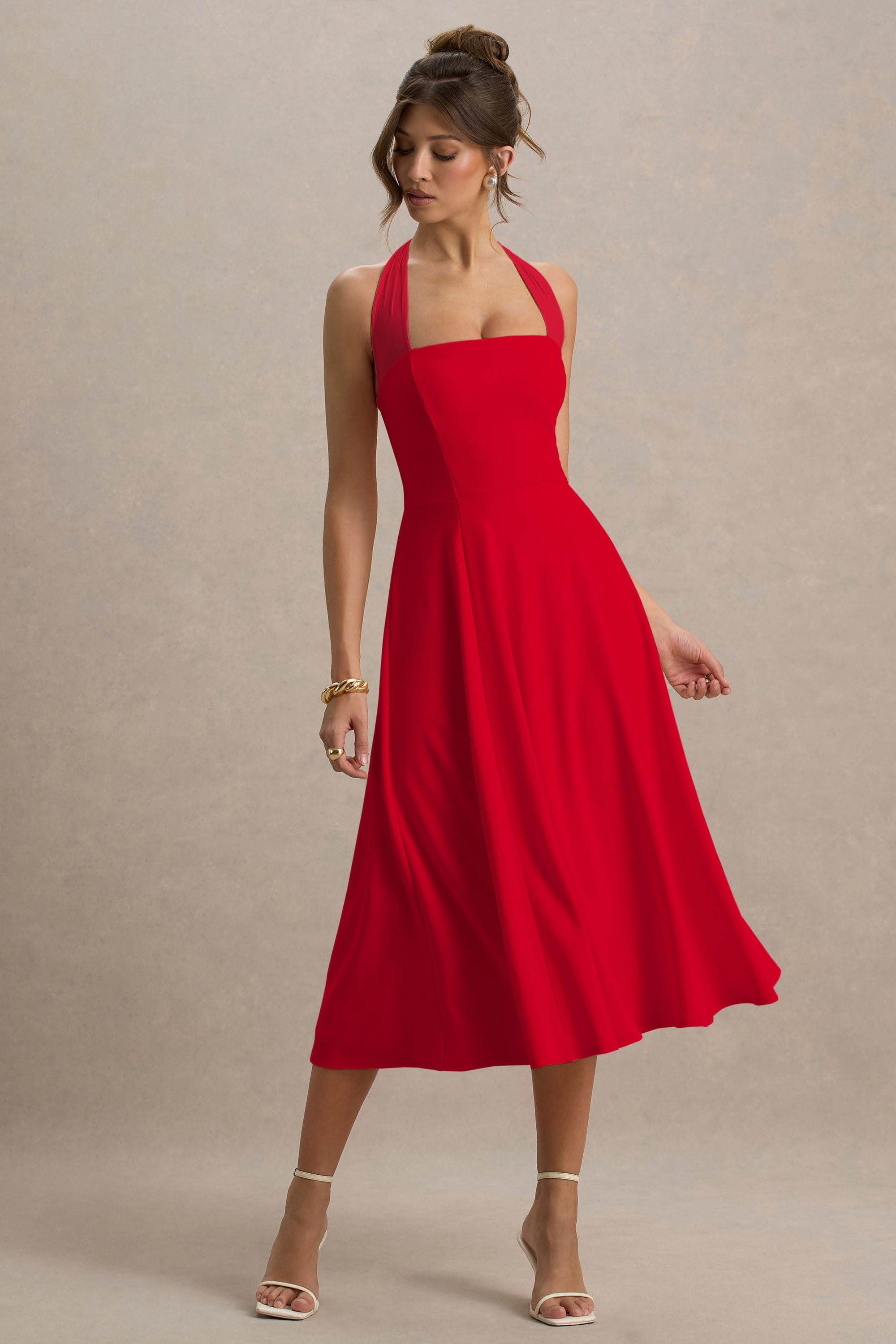 red midi dress australia Linka Off-Shoulder Tie Back Midi Dress Red