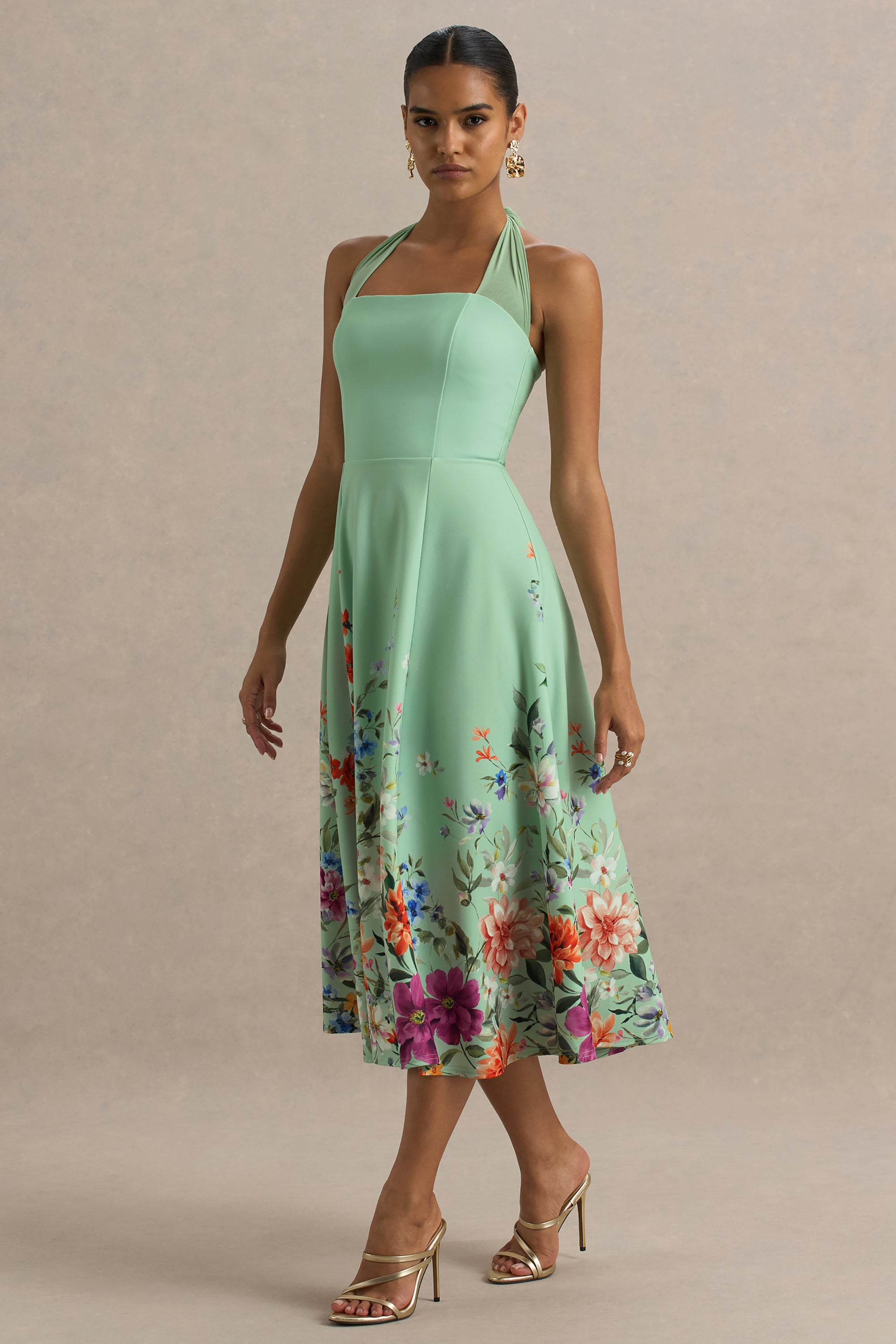 Auburn | Mint Placement Floral Halter-Neck Midi Dress Club L London - AUS Auburn | Mint Placement Floral Halter-Neck Midi Dress Club L London - AUS