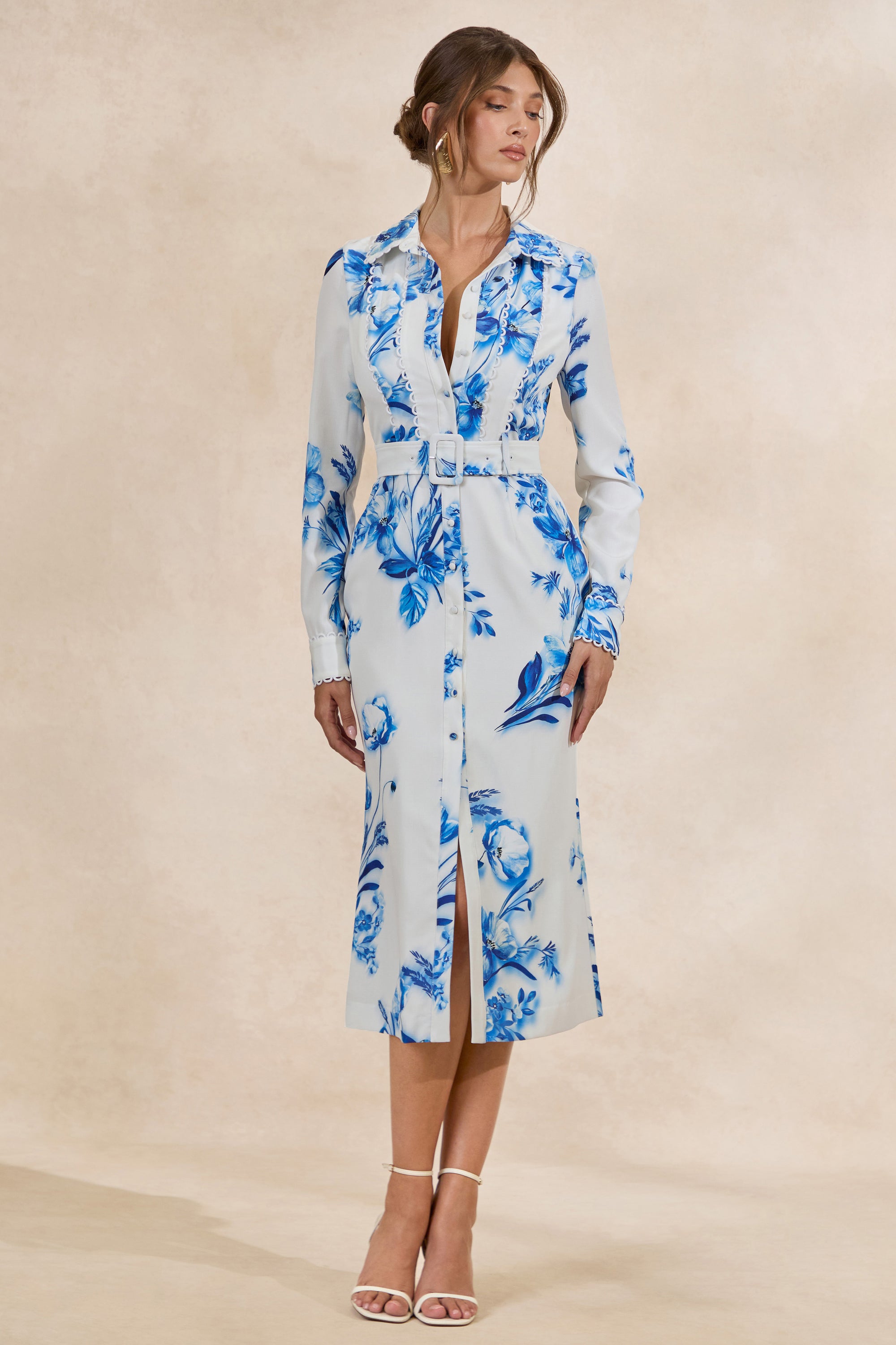 CL135595153 - Zephy _ Blue Floral Print Belted Shirt Midi Dress1 2.jpg