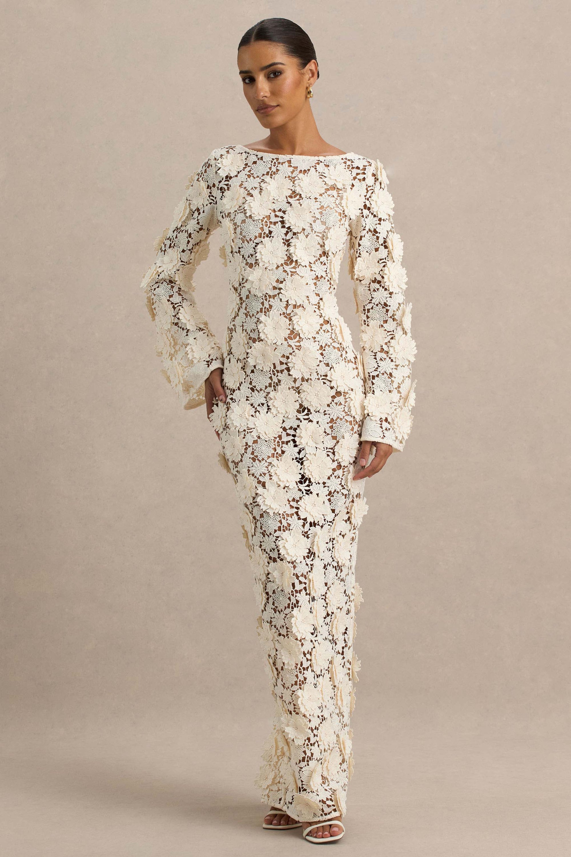 Viper | Cream Lace Long-Sleeve Maxi Dress – Club L London