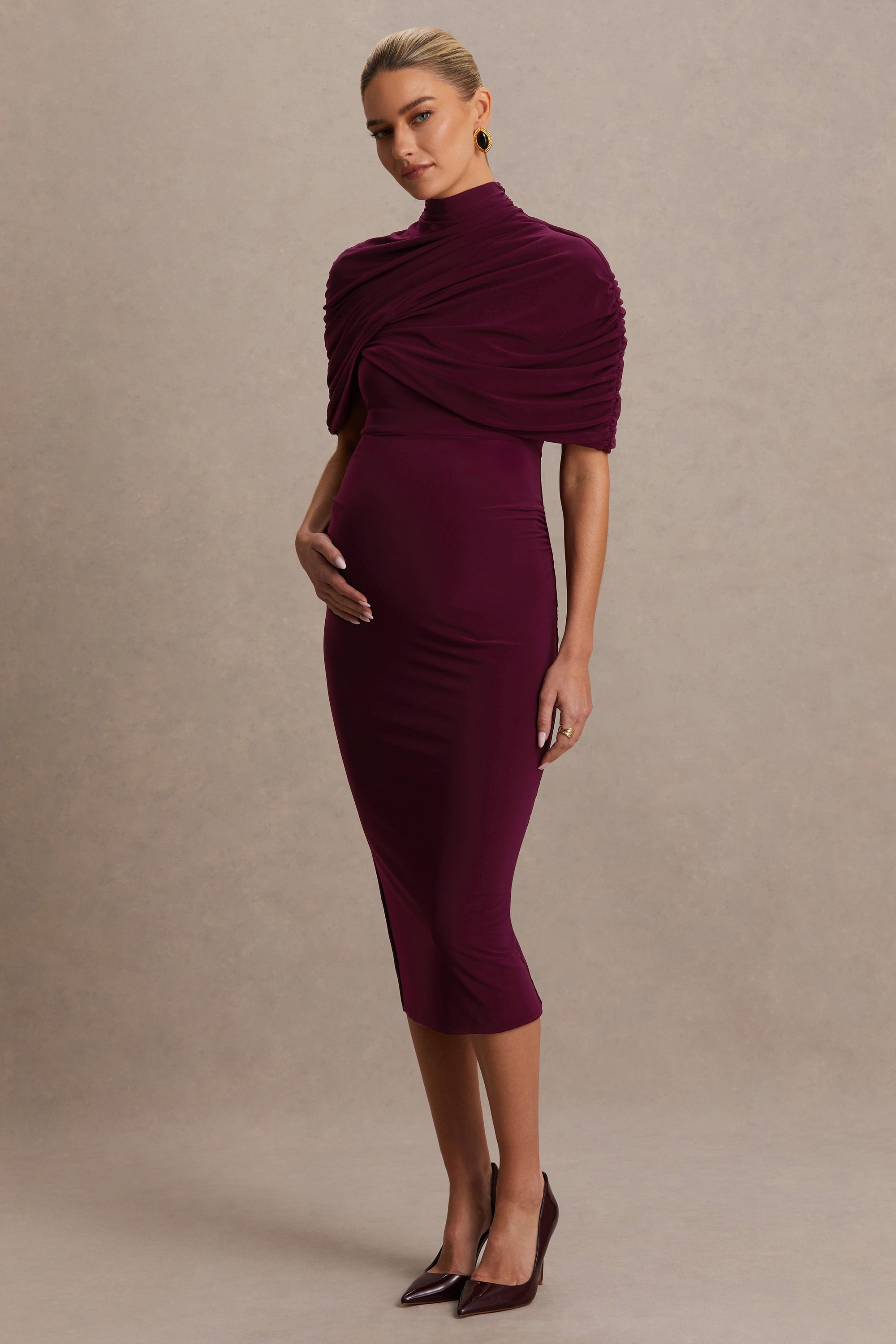 HR_CL136308069 - Augustina Burgundy Maternity Midi Dress With Cape 03.jpg